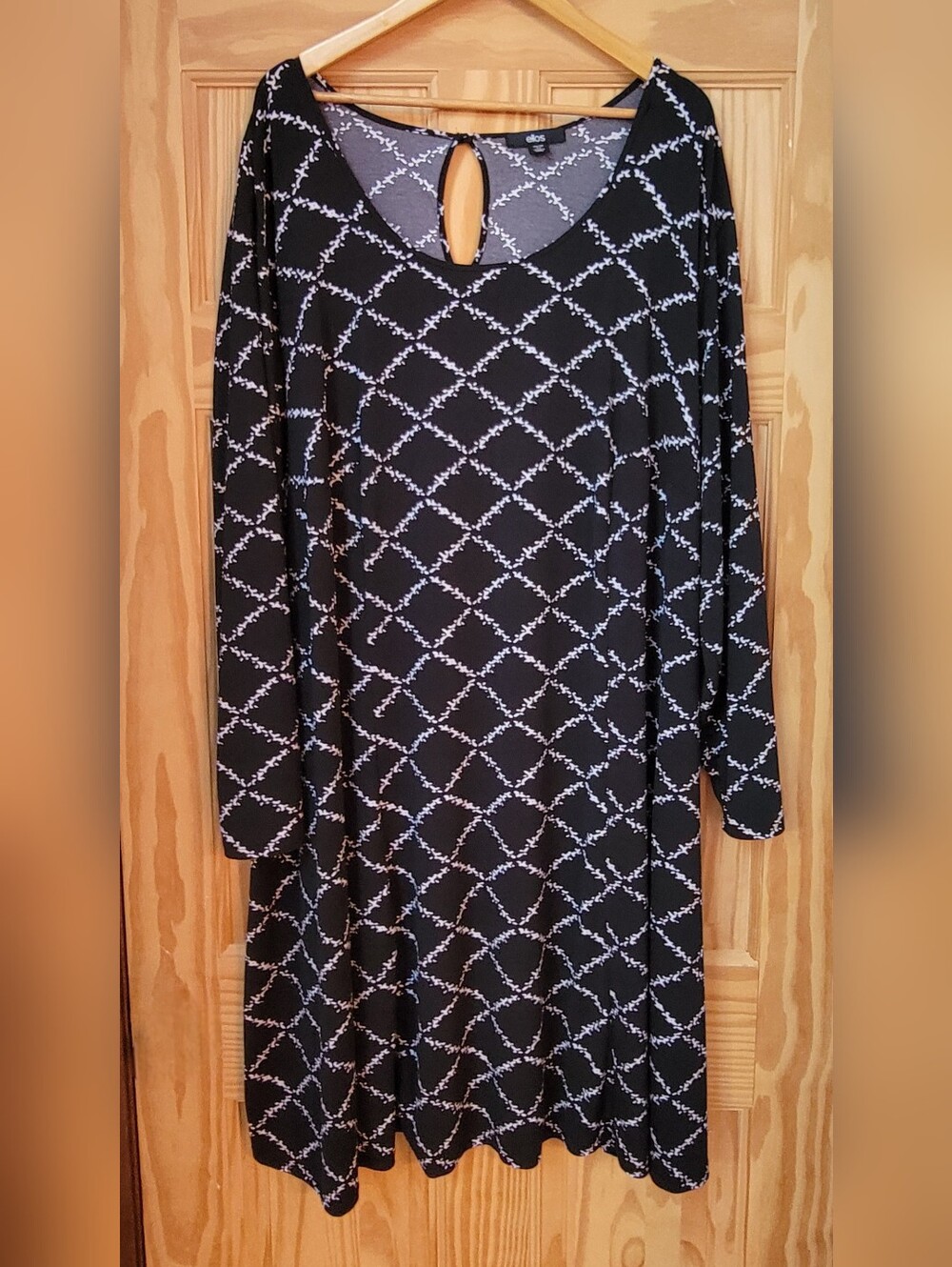 ellos Black Long-Sleeve Dress with White Lattice Print - Size 4X